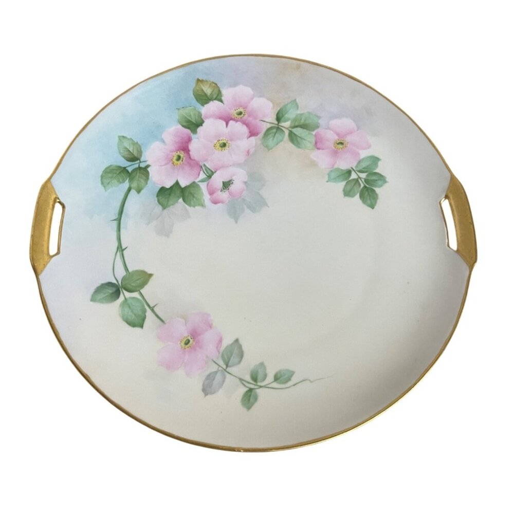 PK Silesia Hand Painted Porcelain Plate Antique Early 1900s Apple Blossom Print